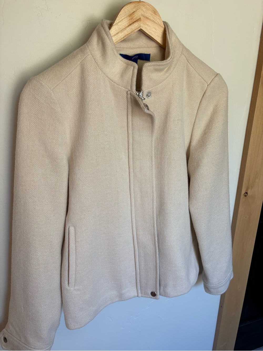 Apt. 9 Cream Herringbone Moto Jacket Size Small